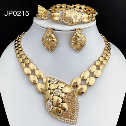Quality Women Jewelry Sets Luxury Design Dubai Trending Gold Color Necklace Earrings Ring Bracelet Wedding Party Gift