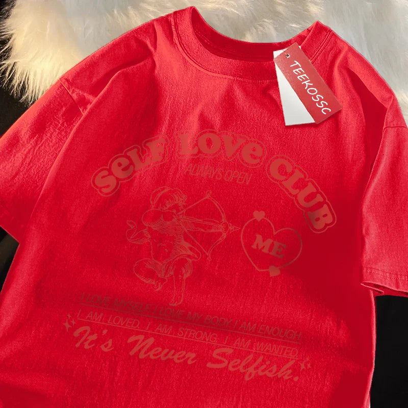 Self Love Club Fun Cupid Men Women T Shirts Breathable Street Tee Clothes Cotton Summer Fashion Loose Casual Oversized T Shirt