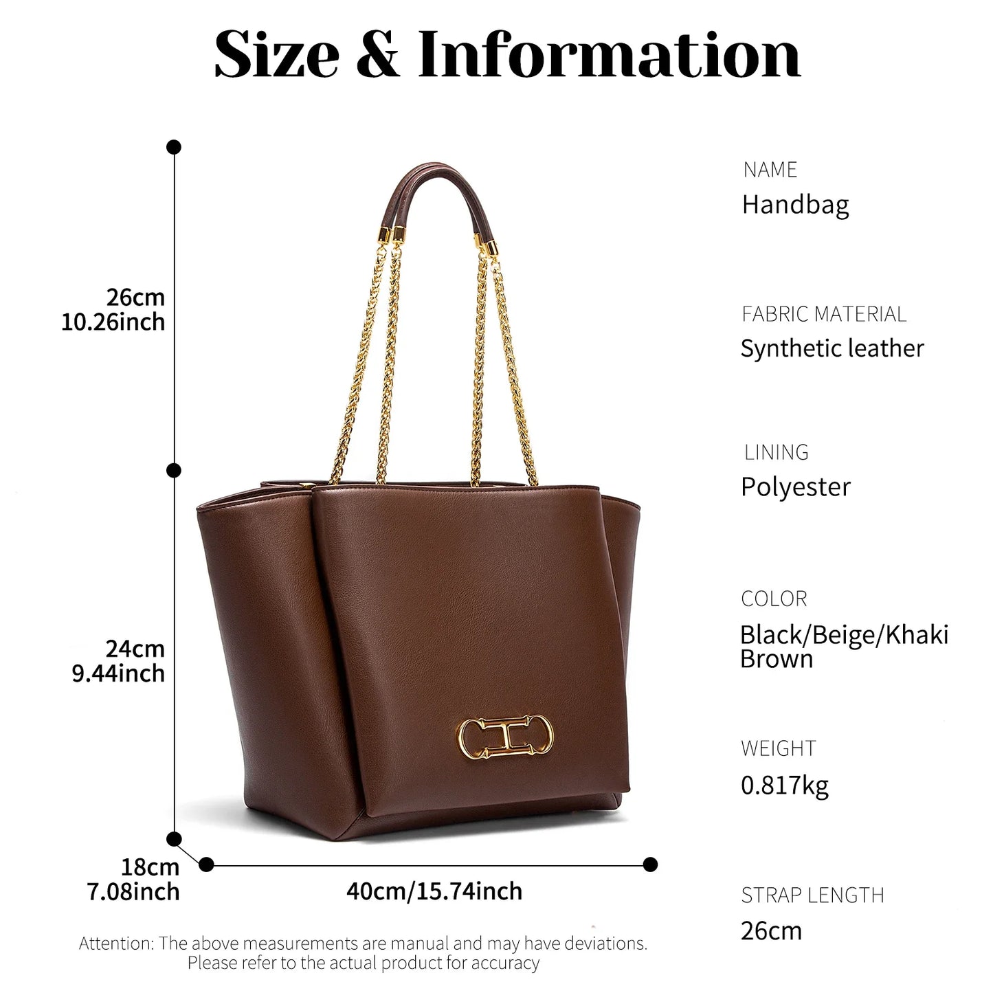 Women's Tote Bag 2026 Spring New Brown Magnetic Buckle Storage Bag Large Capacity Commuter Chain Bag