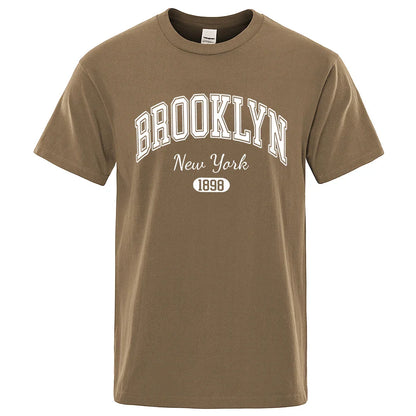 Brooklyn New York 1898 City Letter Print T Shirts Male Fashion Loose T-Shirts Casual O-Neck Tshirt Cotton Tees Tops Couple