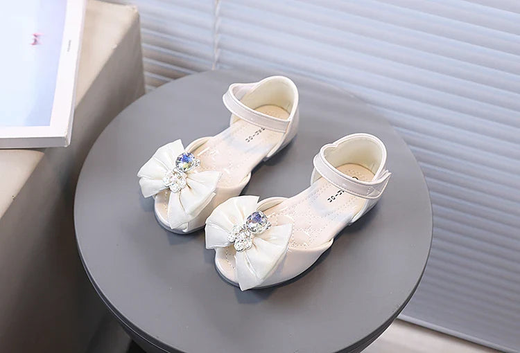 Girl's Fish Mouth Shoes with Rhinestone Bear Decos Prom Party Sandals for Kids Girl Nice Butterfly-knot Students Footwear I10281