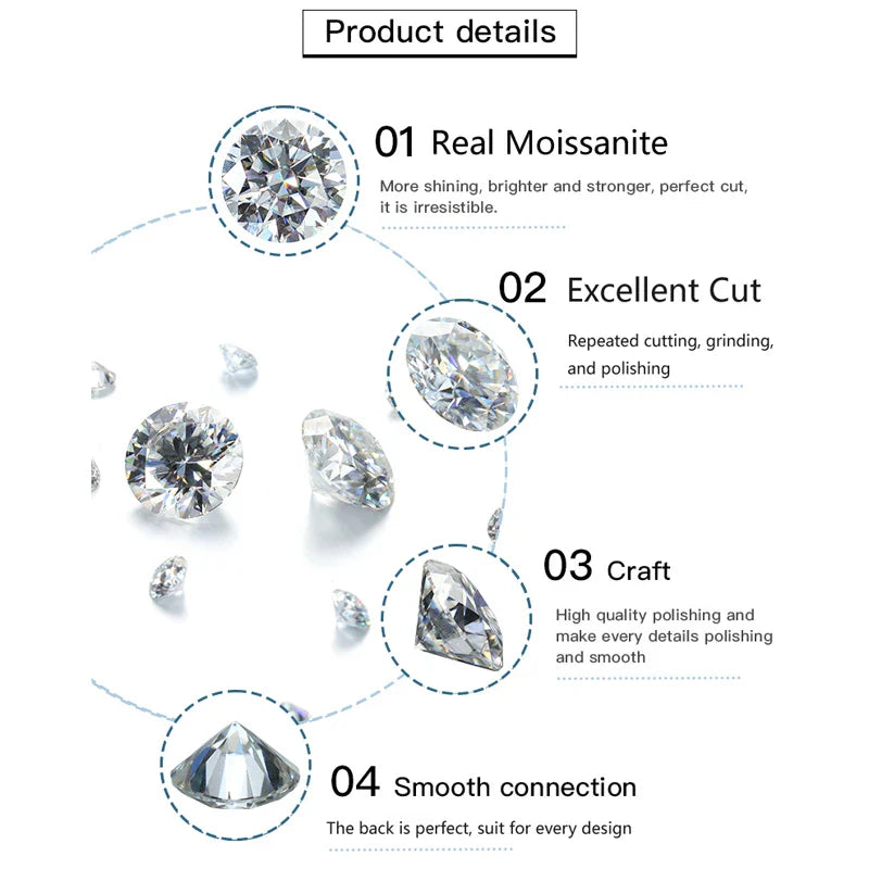 Trendy 1-4CT Full Moissanite Stud Earrings For Women Party Bridal Fine Jewelry S925 Sterling Silver Diamond Earring
