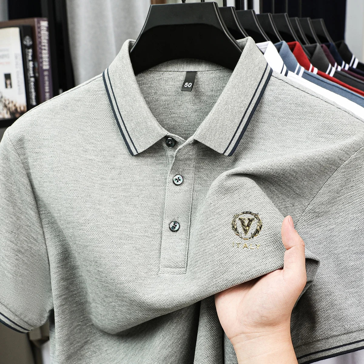 100% pure cotton men's polo shirt high-end brand unique letter printed short sleeve summer new comfortable casual lapel T-shirt