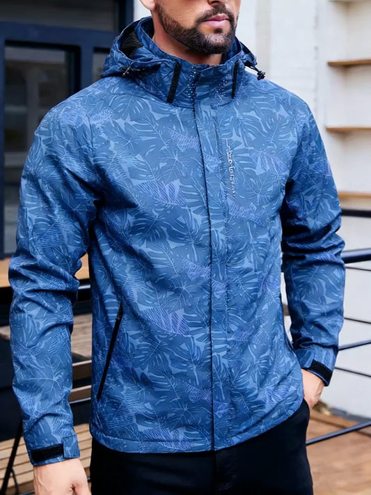 2025 Men's Casual Waterproof Windbreaker Jacket Full Zip Up Hooded Shell Outdoor Hiking Coat For Autumn Plus Size