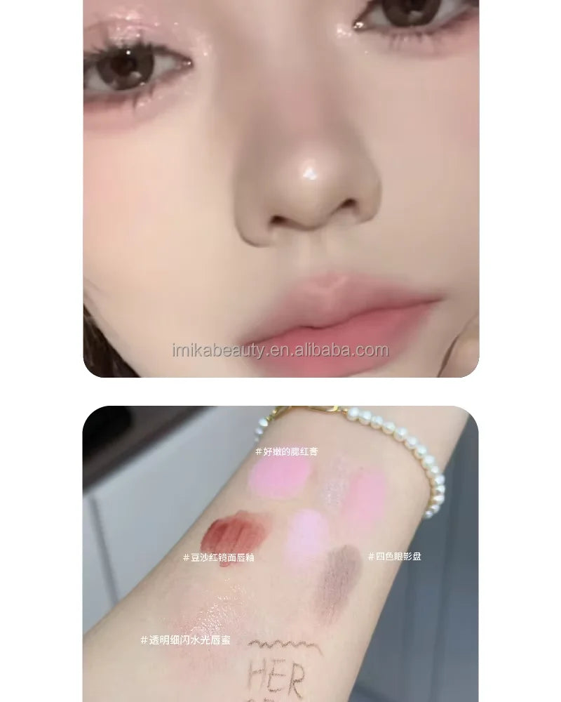 6Pcs Mini Makeup Set Lip Gloss Lip Tint Eyeliner Blush Eyeshadow Waterproof Long Lasting