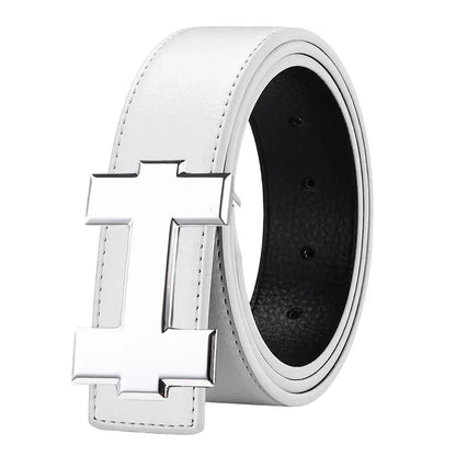 3.3cm Fashion Casual Belt with Silver Smooth Buckle, Designer men belt High-Quality, Unisex Fit, Perfect for Jeans Workwear