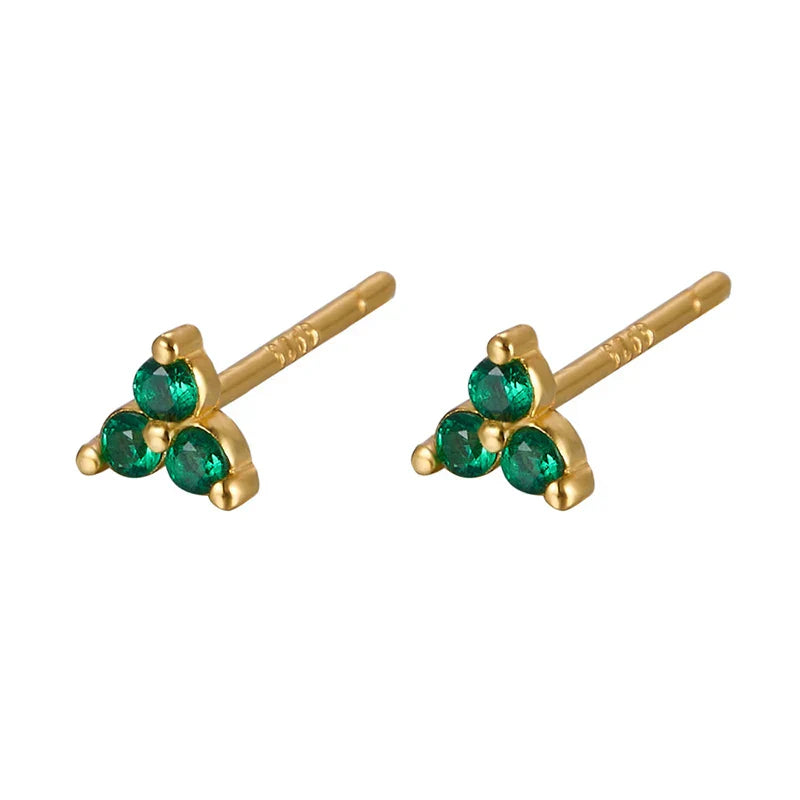 925 Sterling Silver Romantic Color Zircon Three-petal Flower Stud Earrings for Women Fashion Huggies Piercing Jewelry
