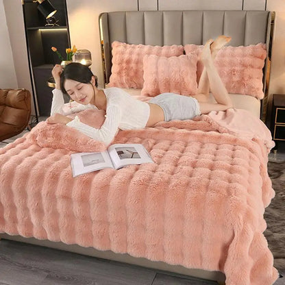 Super Soft Bubble Rabbit Velvet Blankets Multi Purpose All Seasons Air Conditioning Plush Blanket Solid Sofa Cover for Home