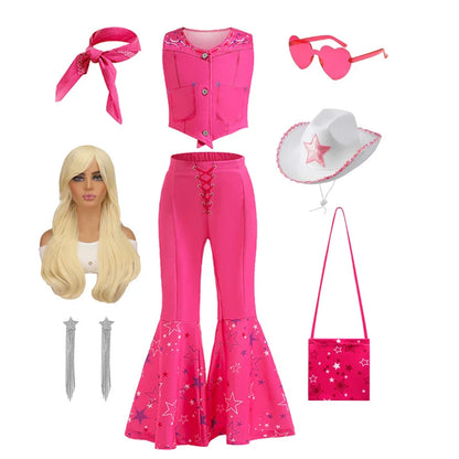 Movie Barbier Halloween Girls Cosplay Costume Peach Princess Dress Vintage Rose Top+Pants+Scarf Street Punk Set Party Clothes