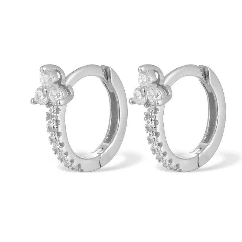 925 Sterling Silver Romantic Color Zircon Three-petal Flower Stud Earrings for Women Fashion Huggies Piercing Jewelry