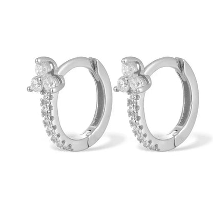 925 Sterling Silver Romantic Color Zircon Three-petal Flower Stud Earrings for Women Fashion Huggies Piercing Jewelry