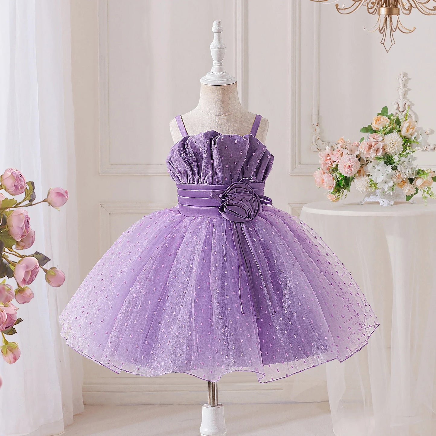 Summer Flower Bridesmaids Party Girls Dress Elegant Tulle Baptism Wedding Evening Prom Dresses Girl Gala Birthday Princess Gown