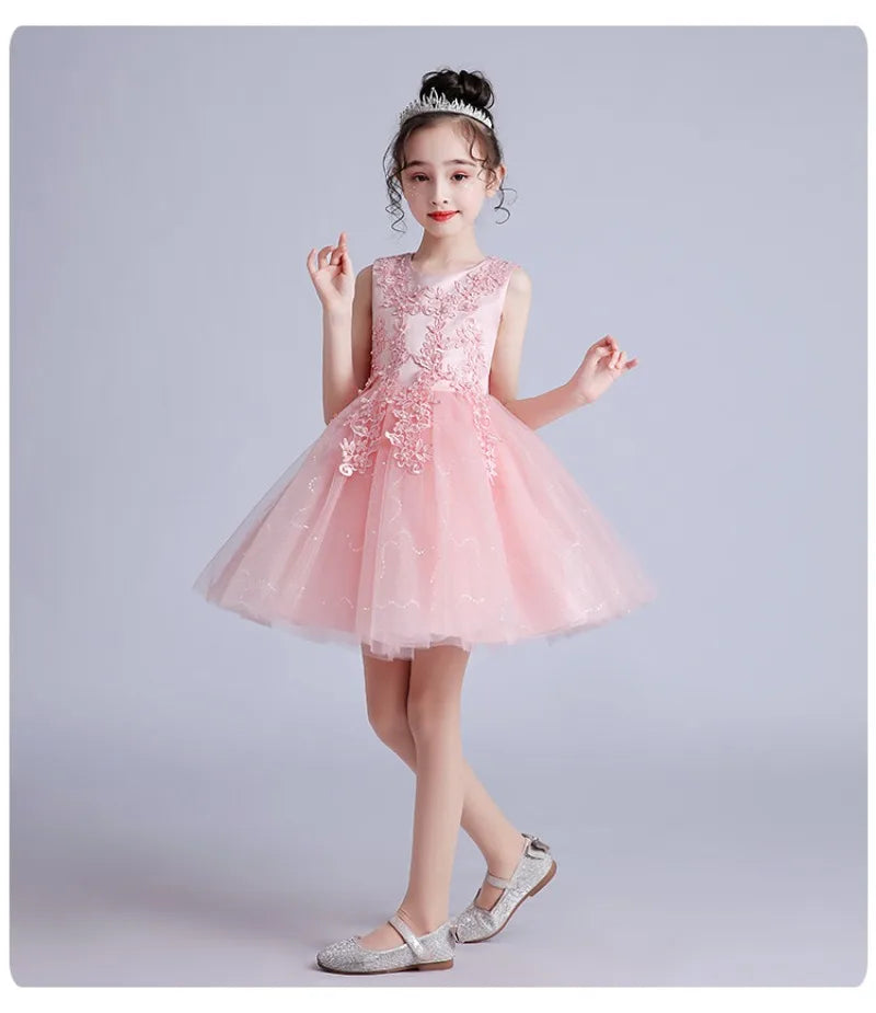 Summer Children Girls Sundress Young Teenagers Girls Sleeveless Princess Evening Dress 3-12Y Kids Girls Puffy Tulle Dress