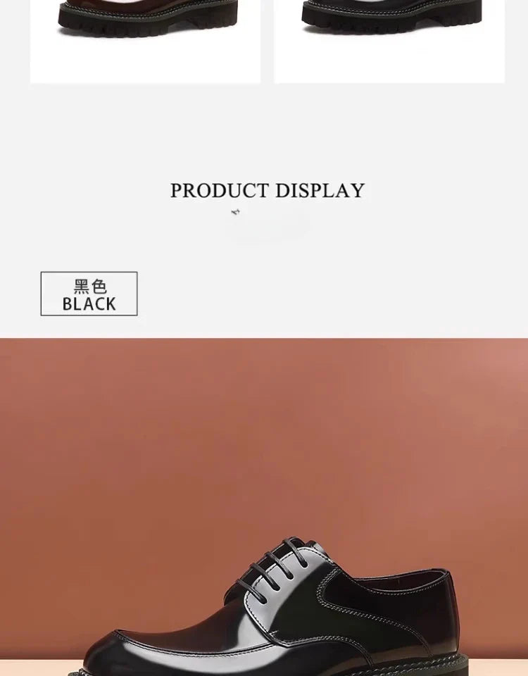 Spring and Autumn New Men's Business Casual Shoes Genuine Leather Thick Soled Round Toe British Formal Derby Shoes