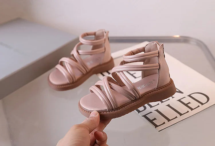 Sweet Princess Shoes for Little Girls 2026 Summer New Fashion Korean Edition High Top Roman Sandals for Girls