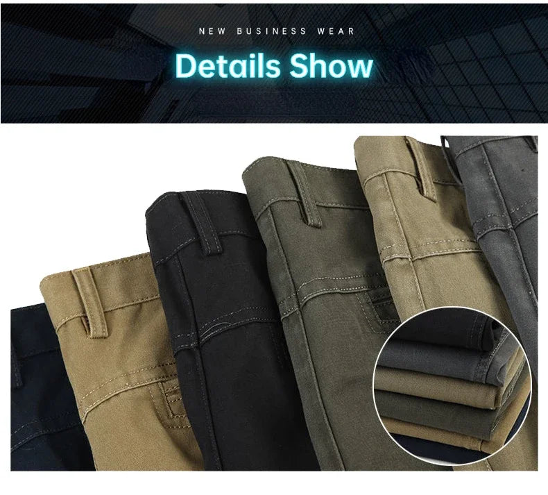 Mens Summer Thin Suit Pants Casual Autumn Thick 100% Cotton Classic Business Fashion Stretch Trousers Male Brand Clothes GOZBKF