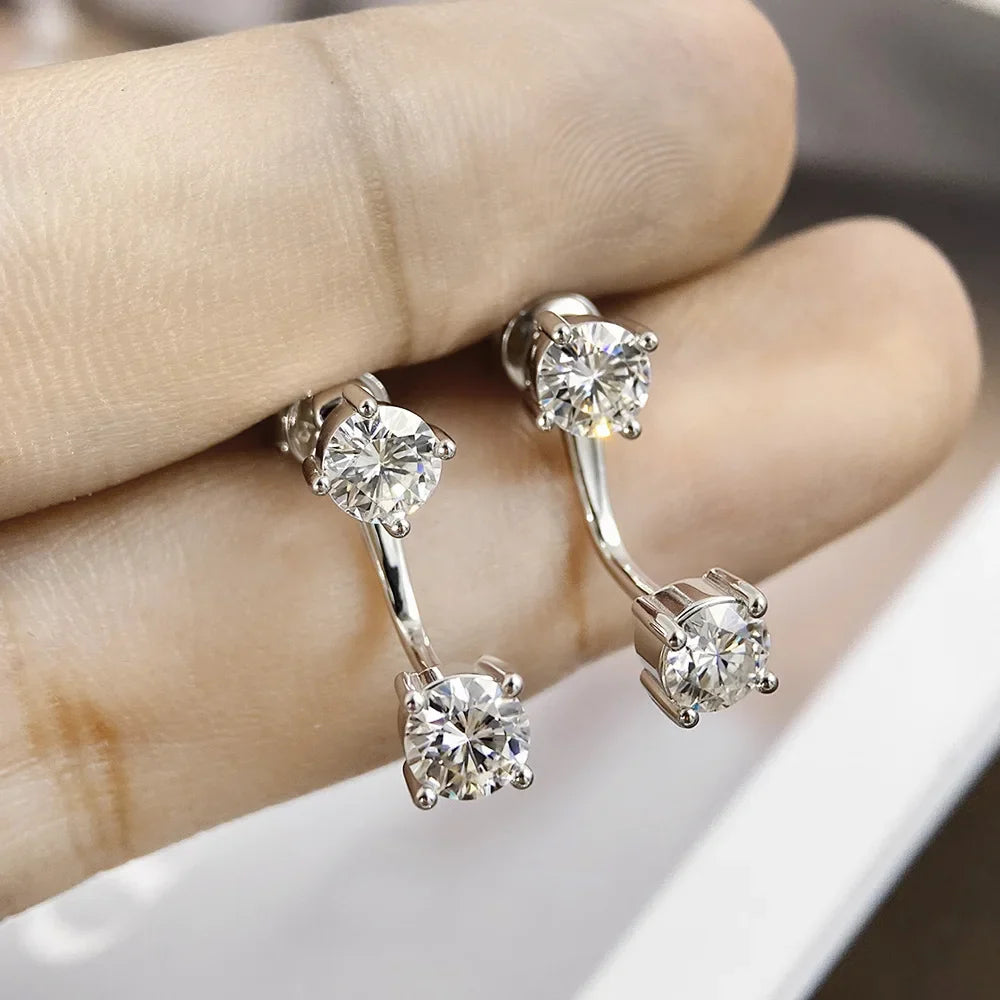 2 in 1 Full 5mm D Color Moissanite Stud Earrings for Women S925 Silver 2cttw All Diamond Earring Pierced Ear Fine Jewelry