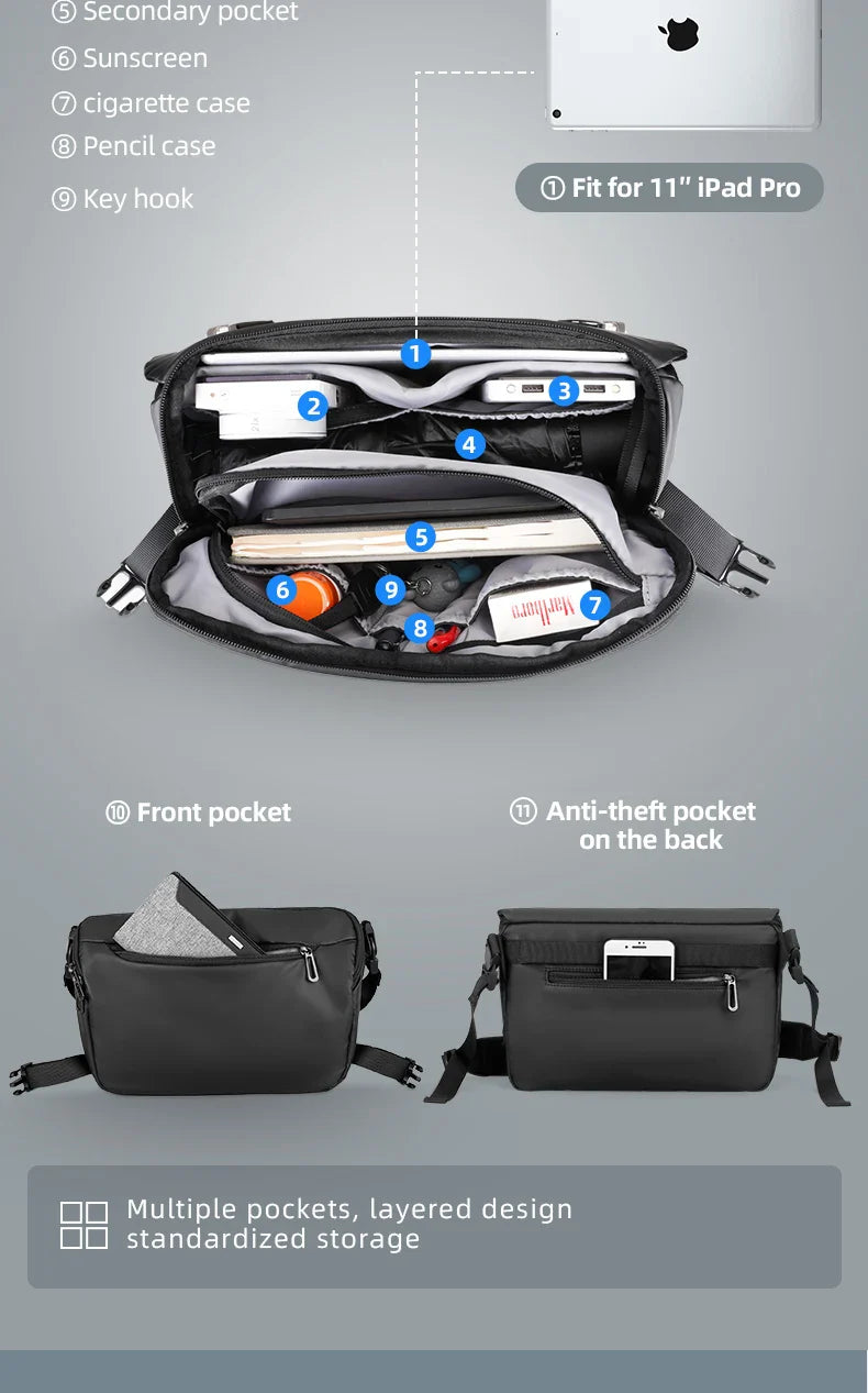 Water Repellent Messenger Bag Men Bags Shoulder Crossbody Fit 11 inch Ipad