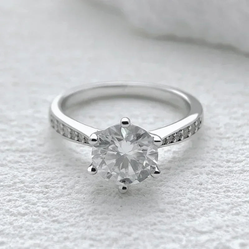 0.5-2ct Moissanite Wedding Ring for Women Sterling Silver Round Brilliant Diamond Solitaire Engagement Rings Certified