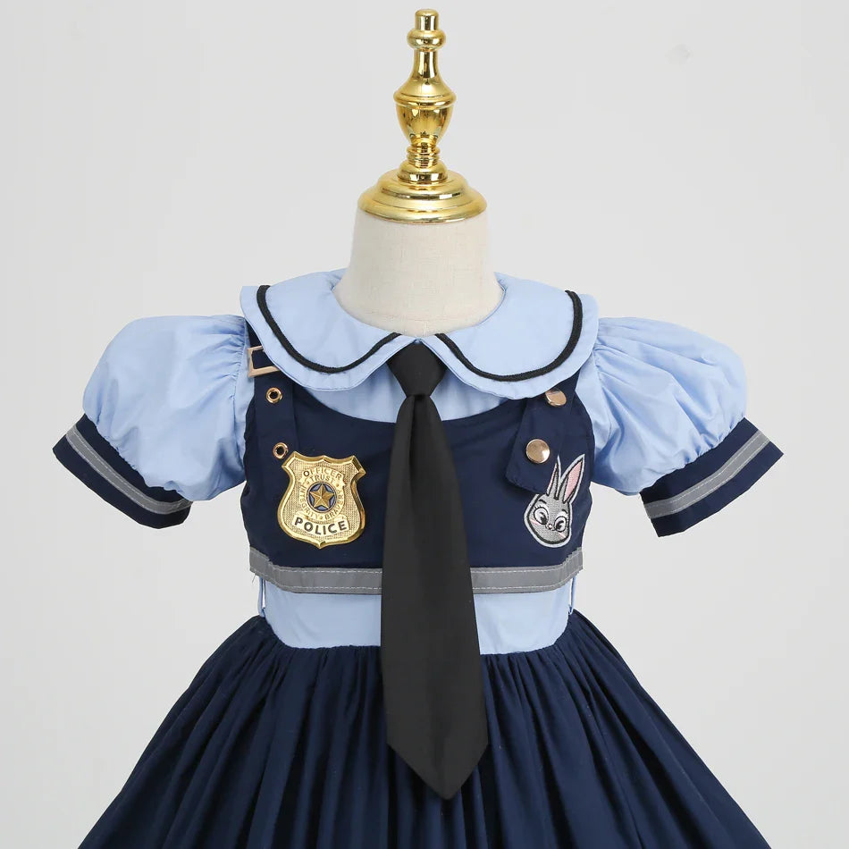 Judy Cosplay Costume Kids Carnival Party Dress Girls Tie Headdress Belt Socks Sets Police Role Play Movie Uniform Birthday Gift