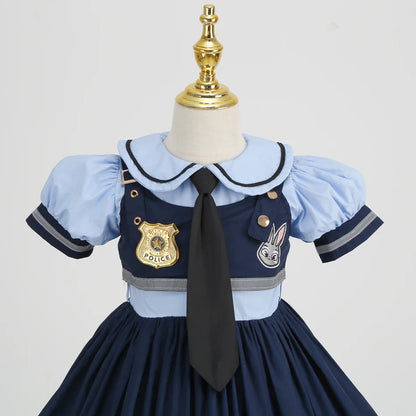 Judy Cosplay Costume Kids Carnival Party Dress Girls Tie Headdress Belt Socks Sets Police Role Play Movie Uniform Birthday Gift