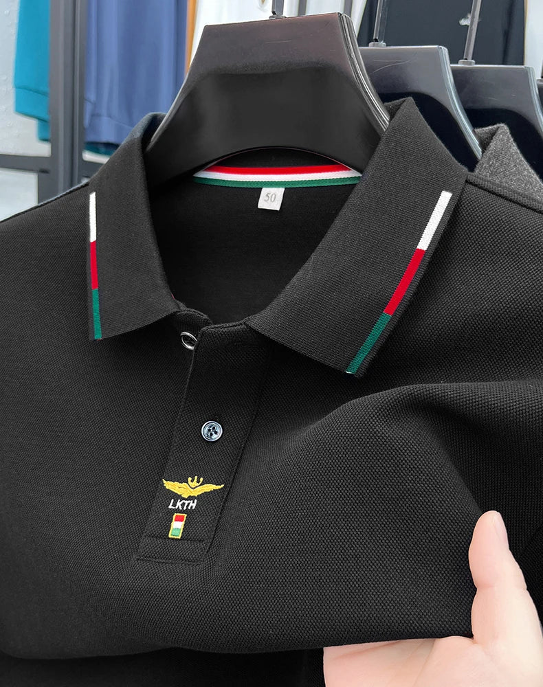 100% pure cotton long sleeved men's polo shirt autumn luxury brand custom embroidery design fashionable golf top casual T-shirt
