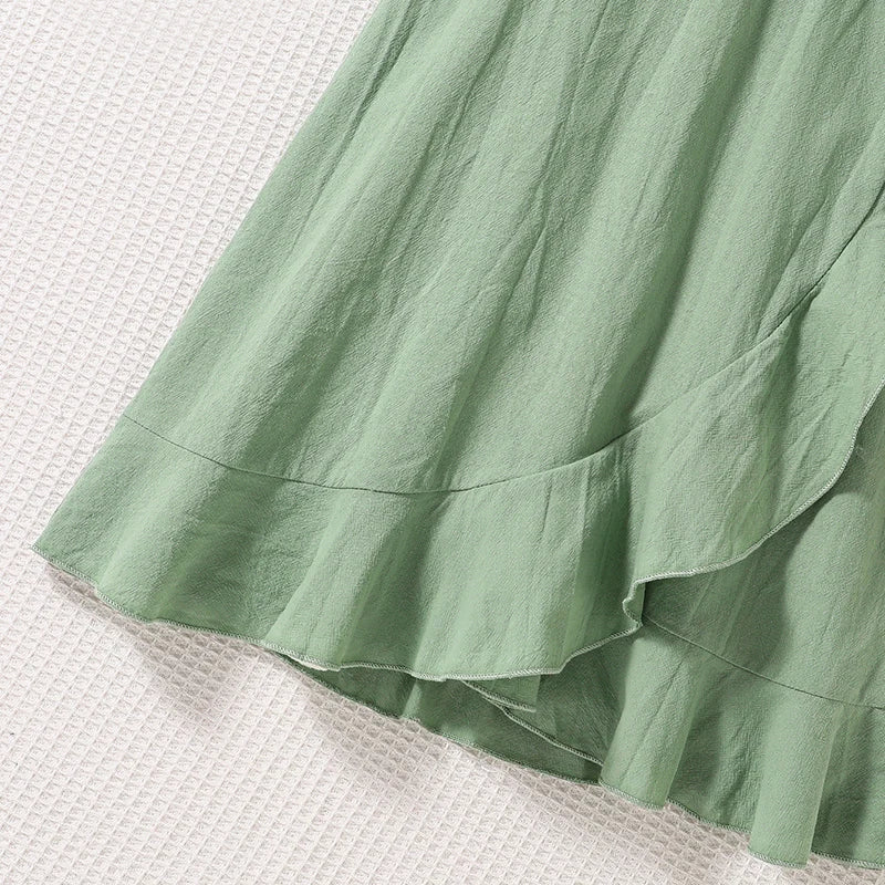 Summer Girl's Dress 8-12 Years Old Cute Bow-Embellished Slip Panel Uneven Hem Sweet Elegant Ladylike Fashion for Kids