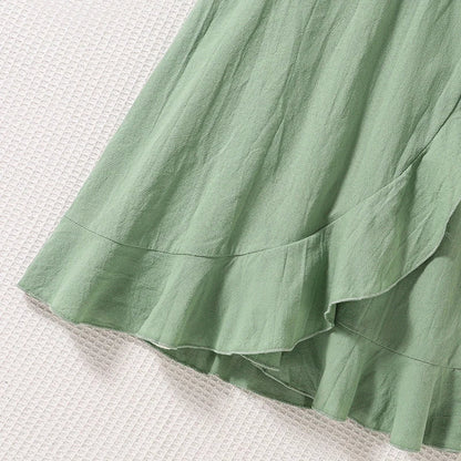 Summer Girl's Dress 8-12 Years Old Cute Bow-Embellished Slip Panel Uneven Hem Sweet Elegant Ladylike Fashion for Kids