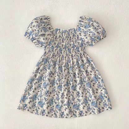 1-6Yrs Casual Summer Kids Girls Dress Floral Kids Clothes Ruffled Collar Purple Baby Girl Princess Dress New Flower Girl Dresses