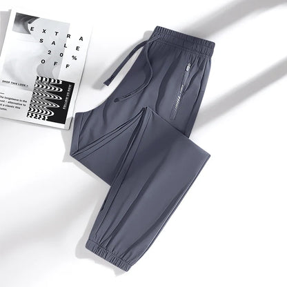 New High Quality Ice Silk Men's Women's Pants Summer Thin Loose Quick Drying Breathable Sports Straight Leg Tie Casual Pants