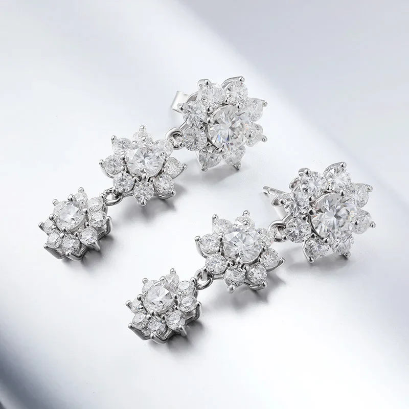 Luxury Sunflower 2.8-5.8cttw Full D Color Moissanite Drop Earrings for Women S925 GRA Certified Diamond Tassel Earring Gift
