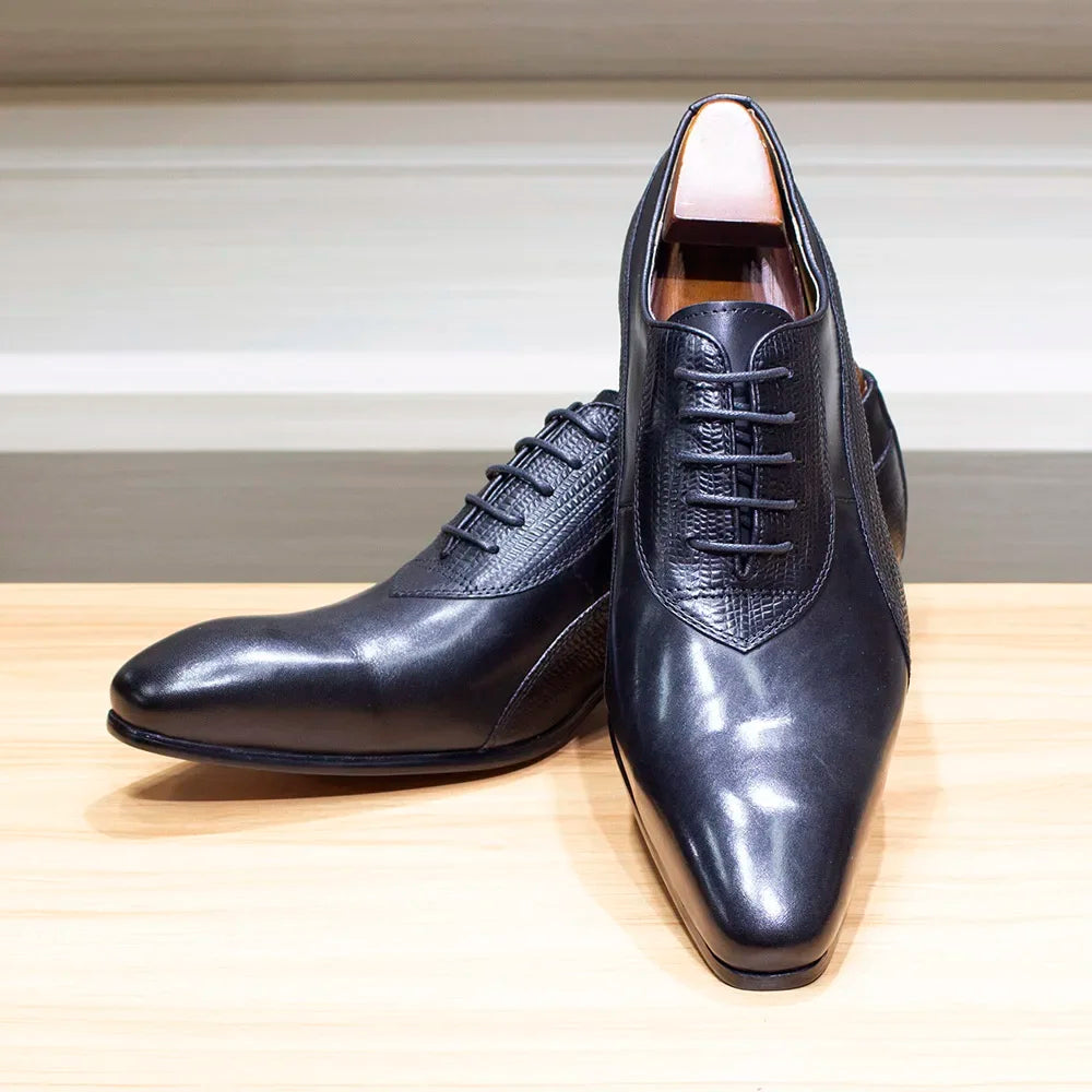 Luxury Genuine Leather Men's Dress Shoes Oxford Handmade Formal Office Business Wedding Classic Lace-Up Footwear