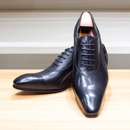 Luxury Genuine Leather Men's Dress Shoes Oxford Handmade Formal Office Business Wedding Classic Lace-Up Footwear