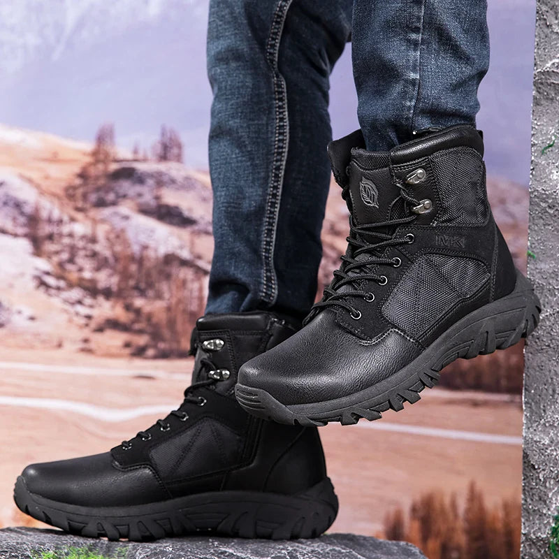 Brand High-Top Leather Men's Boots Breathable Desert Combat Men Work Ankle Outdoor Non-slip Hiking Boots Men's Motorcycle Boots