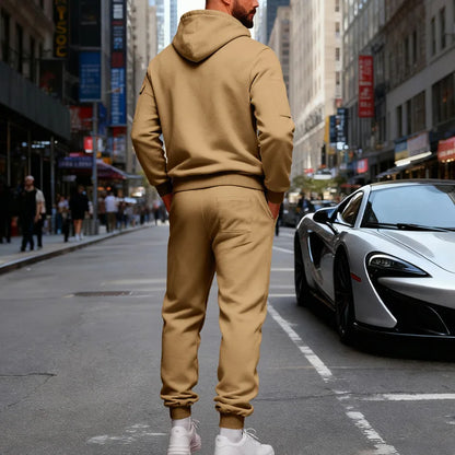 Autumn and winter men's velvet loose casual tooling outdoor sports fashion hooded sweater set