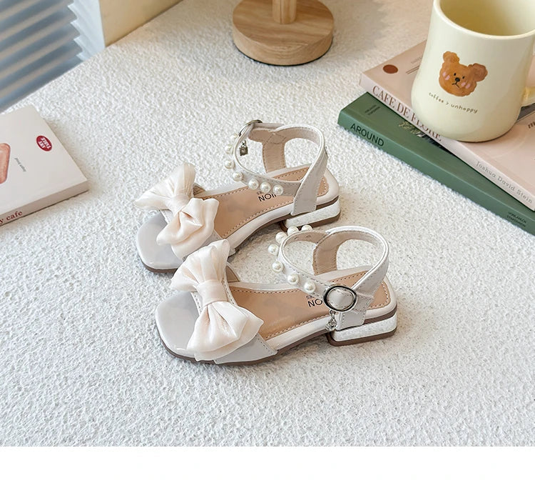 Girls Sandals Sweet Elegant Kids Dress Shoes Dance Wedding Non-slip 2025 Summer New Girls Princess Sandals Big Bows Ins Trendy