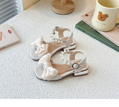 Girls Sandals Sweet Elegant Kids Dress Shoes Dance Wedding Non-slip 2025 Summer New Girls Princess Sandals Big Bows Ins Trendy