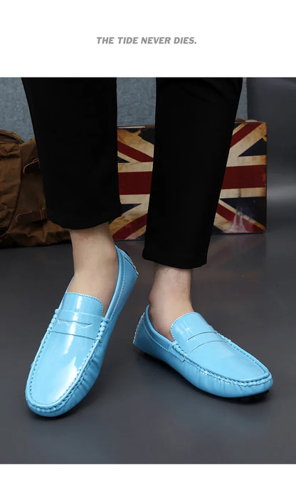 Patent Leather Beanie Shoes Men's New Spring and Summer Large Size Patent Leather Casual British Leather Shoes Women's Slip-On Lazy Casual Shoes Handmade Shoes