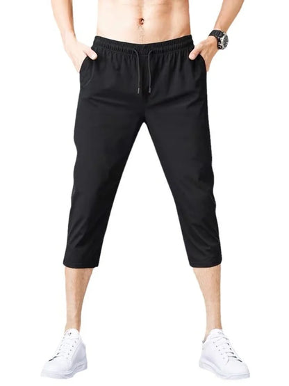 2024 Summer Men's Shorts Breathable Stretched Nylon Ice Silk 3/4 Short Capris Pants Sports Breeches Plus Size Casual Shorts Male