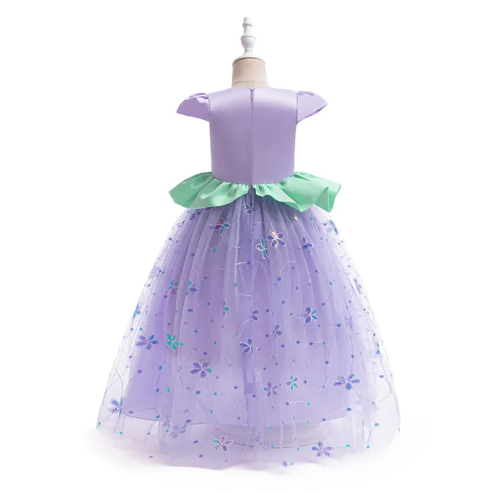 Little Mermaid Ariel Princess Costumes Young Girls Purple Dress Kids Cosplay Carnival Gown Birthday Tutu Dresses Summer New Wear