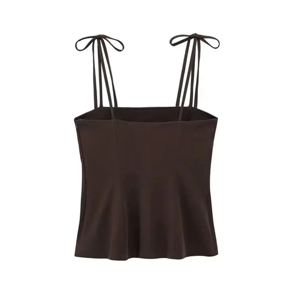 Women's Fashion Tank Top with Bows Straight Neck Thin Straps Female Camis Mujer  Stylish Summer Top