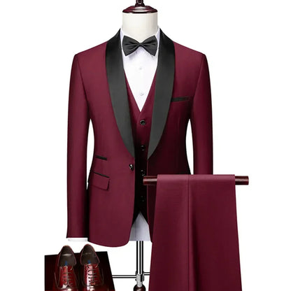 Formal Suit Set Coat Vest Trousers Business Groom Wedding Dress Blazer Pants suit men trajes de boda para hombre completos