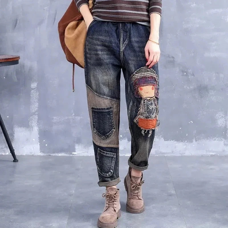 Y2k Embroidery Ankle-Length Baggy Jeans