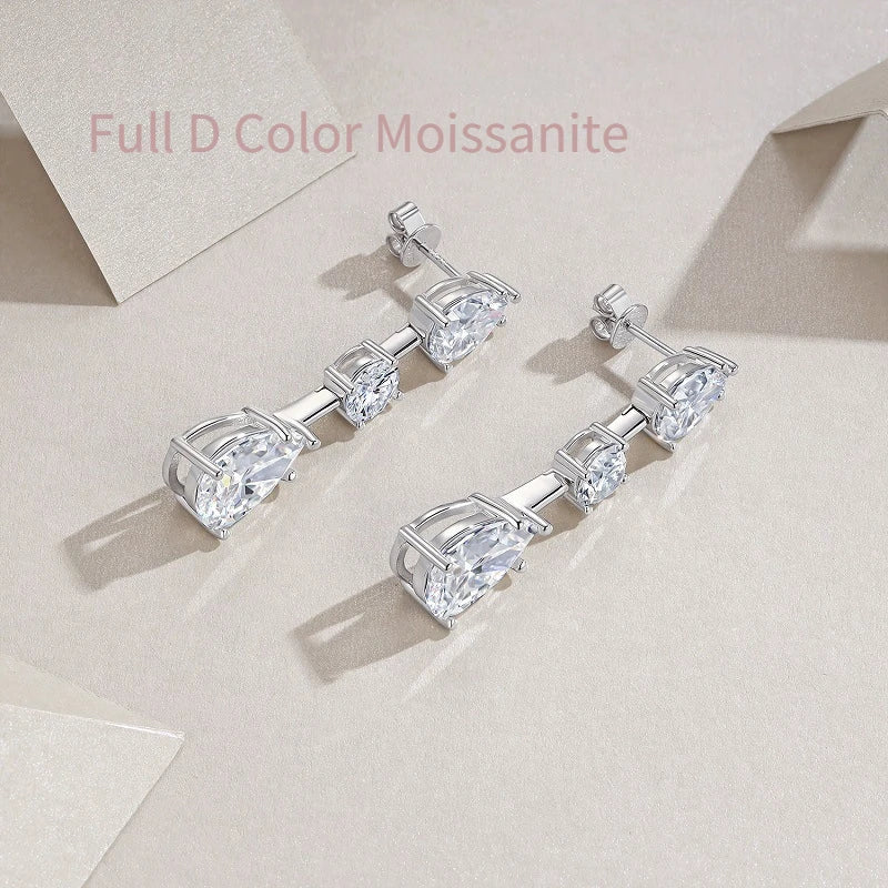 Full D Color Moissanite Drop Earrings 100% S925 Sterling Silver Fine Jewelry for Women Wedding Party
