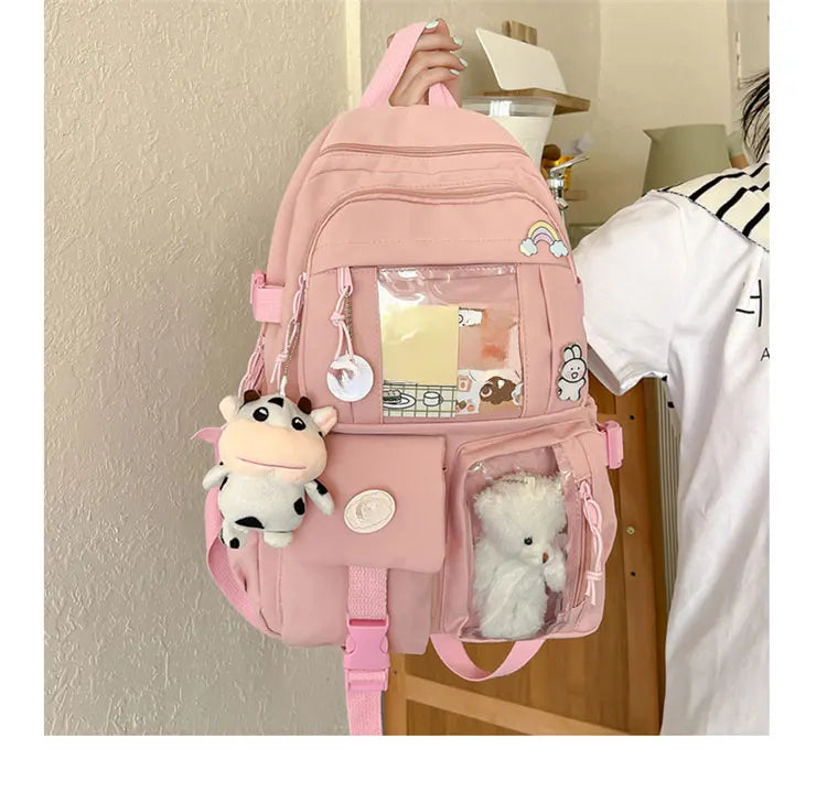 New Cute Nylon Backpack Suitable for Young Girls, Female Students, and Ladies, Multi-Pocket Student Backpack