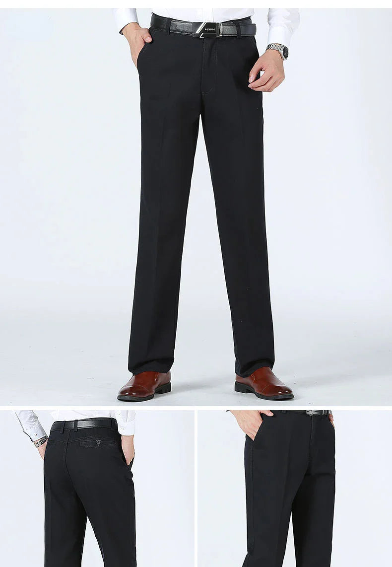 Men's Office-Ready 100% Cotton Casual Business Pants Autumn Thickened Summer Thin Solid Color Quick-Drying Work Trousers GOZBKF