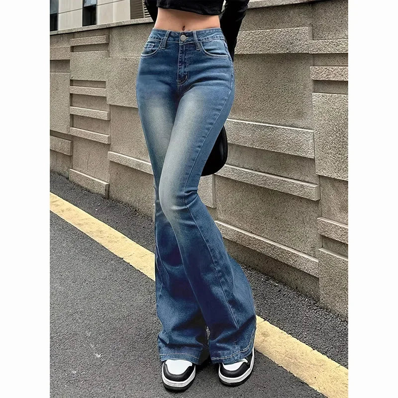 High Waist Flared Jeans Female Stretchy Bootcut Denim Pants