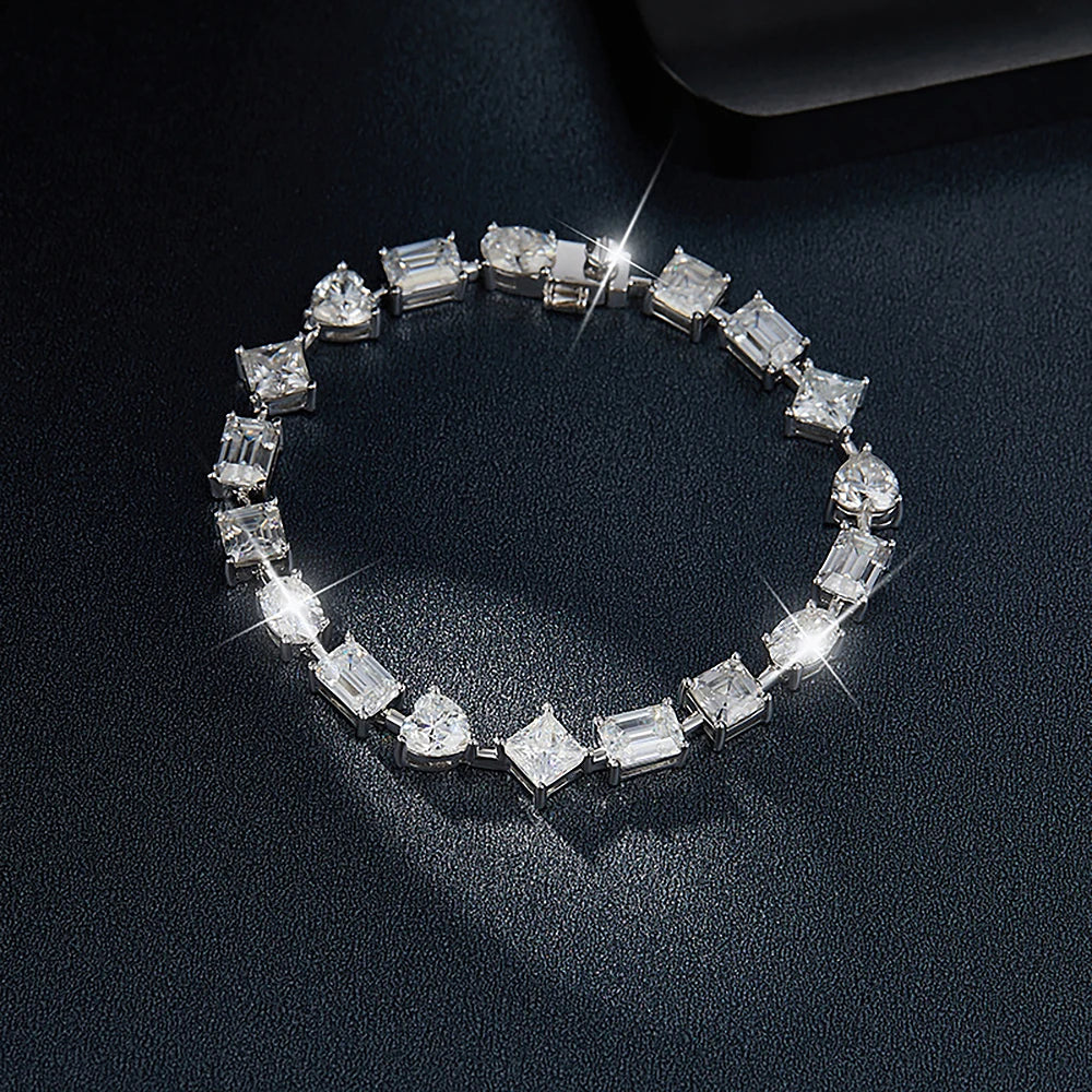 Irregular Full Moissanite Diamonds Bracelets for Women Princess Square Heart Emerald Cut Oval Shape Diamonds 925 Silver Bracelet