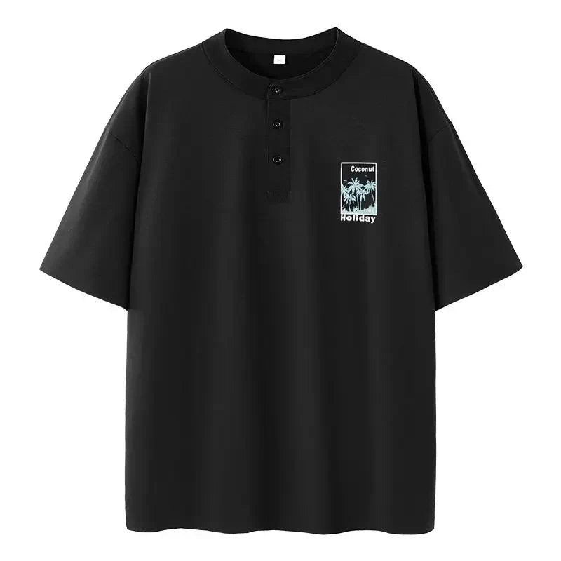 Henley Shirt Men Plus Size T-shirt 6XL 7XL 110-175kg Henley Neck Short Sleeve Polo Shirt Loose Oversized Big Size Men Clothing
