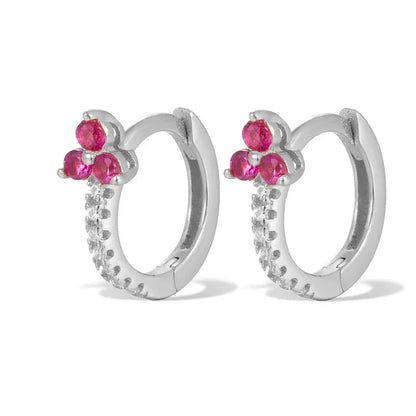 925 Sterling Silver Romantic Color Zircon Three-petal Flower Stud Earrings for Women Fashion Huggies Piercing Jewelry